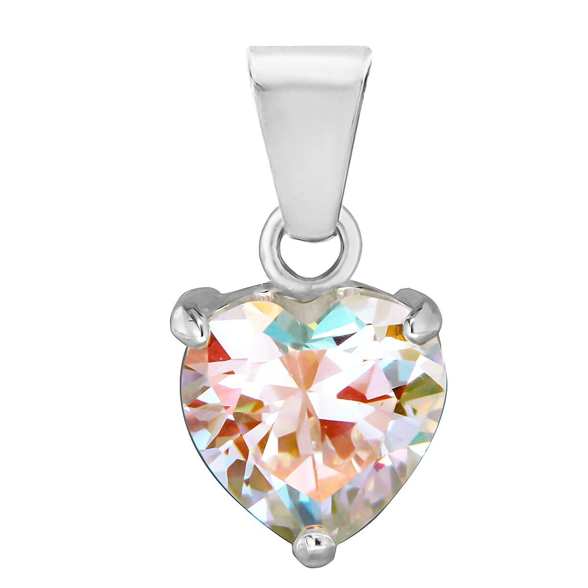 Sterling Silver Chunky Heart Pendant in Aurora Borealis Cubic Zirconia 7754018 0