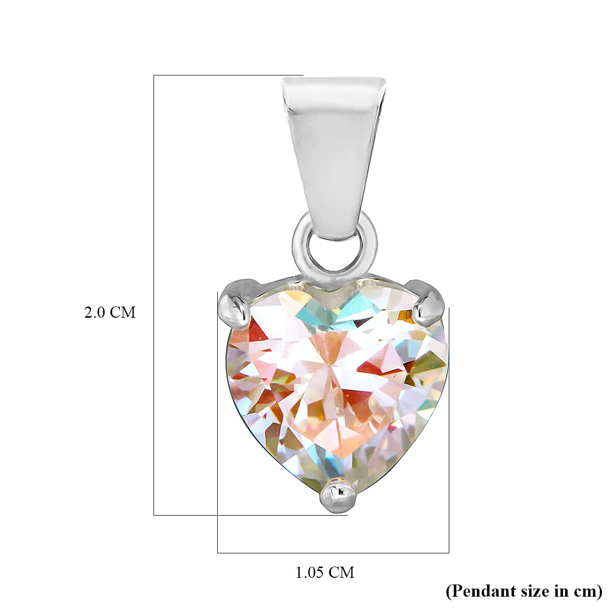 Sterling Silver Chunky Heart Pendant in Aurora Borealis Cubic Zirconia 7754018 1