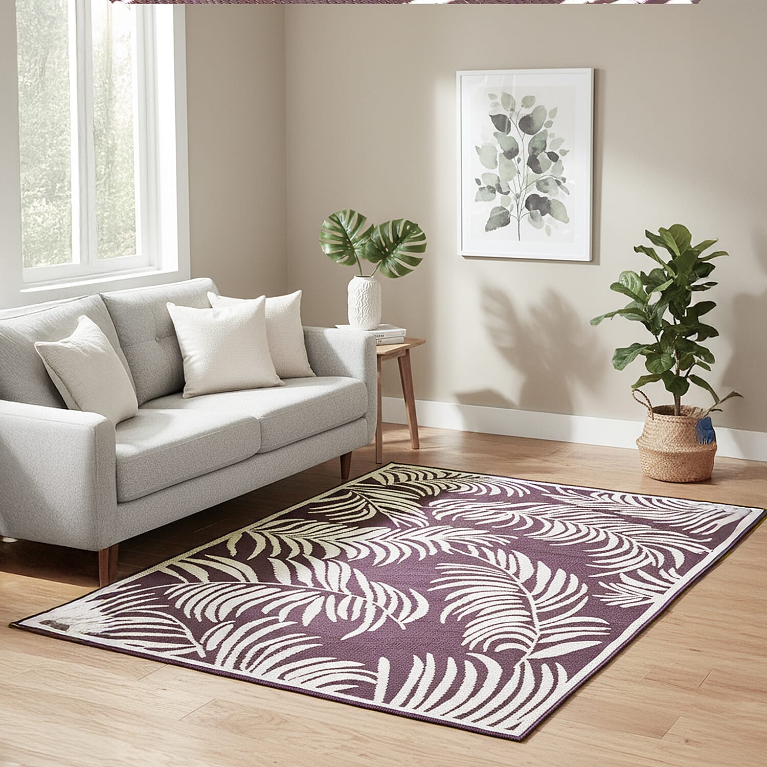 Botanical Style Rug with White Tropical Leaf Pattern Indoor-Outdoor Rug (Size 180x120cm) - Navy 8046875 0