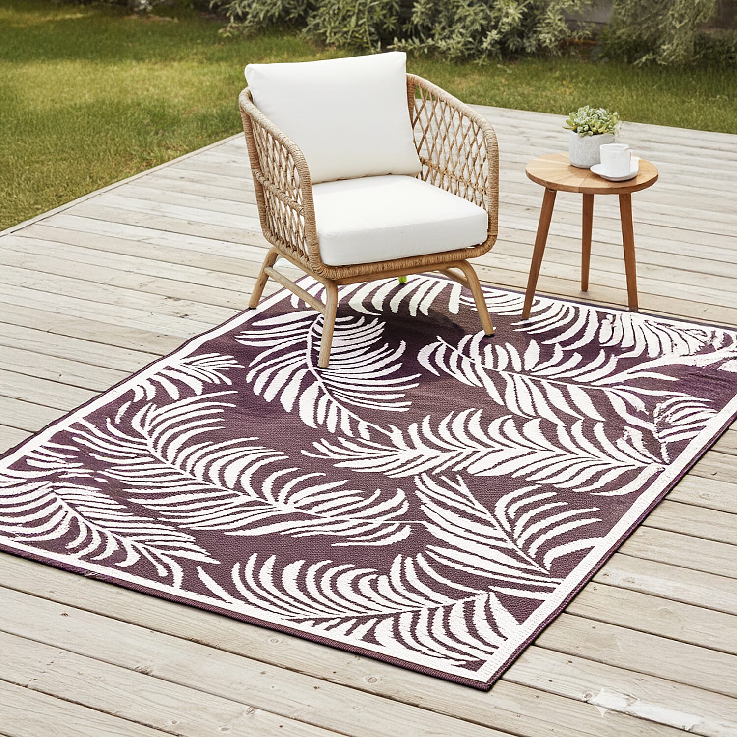 Botanical Style Rug with White Tropical Leaf Pattern Indoor-Outdoor Rug (Size 180x120cm) - Navy 8046875 1