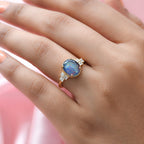 Boulder Opal ,  Moissanite  Main Stone With Side Stone Ring in 18K Yellow Gold  Vermeil Plated Sterling Silver 2.132  Ct.