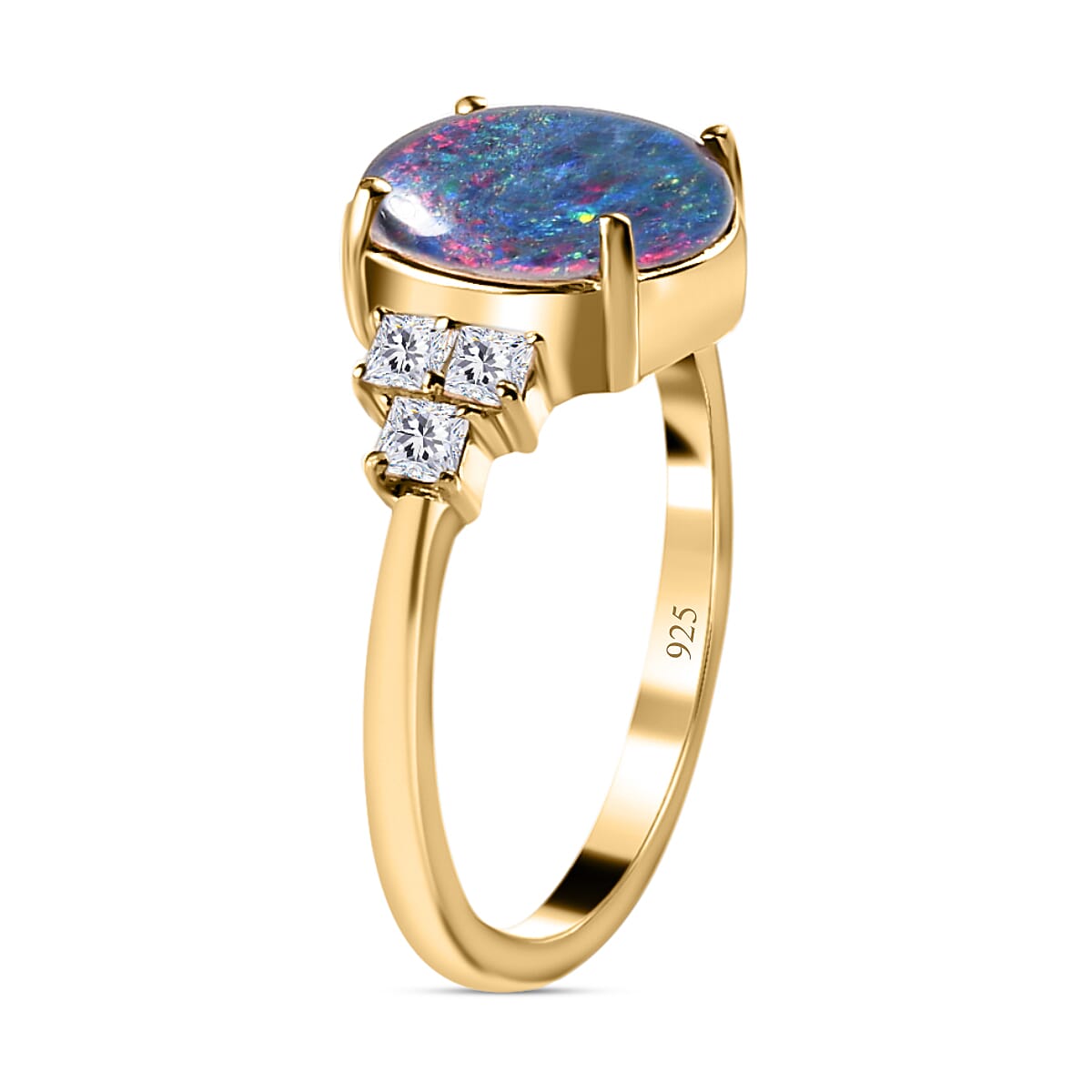 Boulder Opal ,  Moissanite  Main Stone With Side Stone Ring in 18K Yellow Gold  Vermeil Plated Sterling Silver 2.132  Ct. 7152997 7