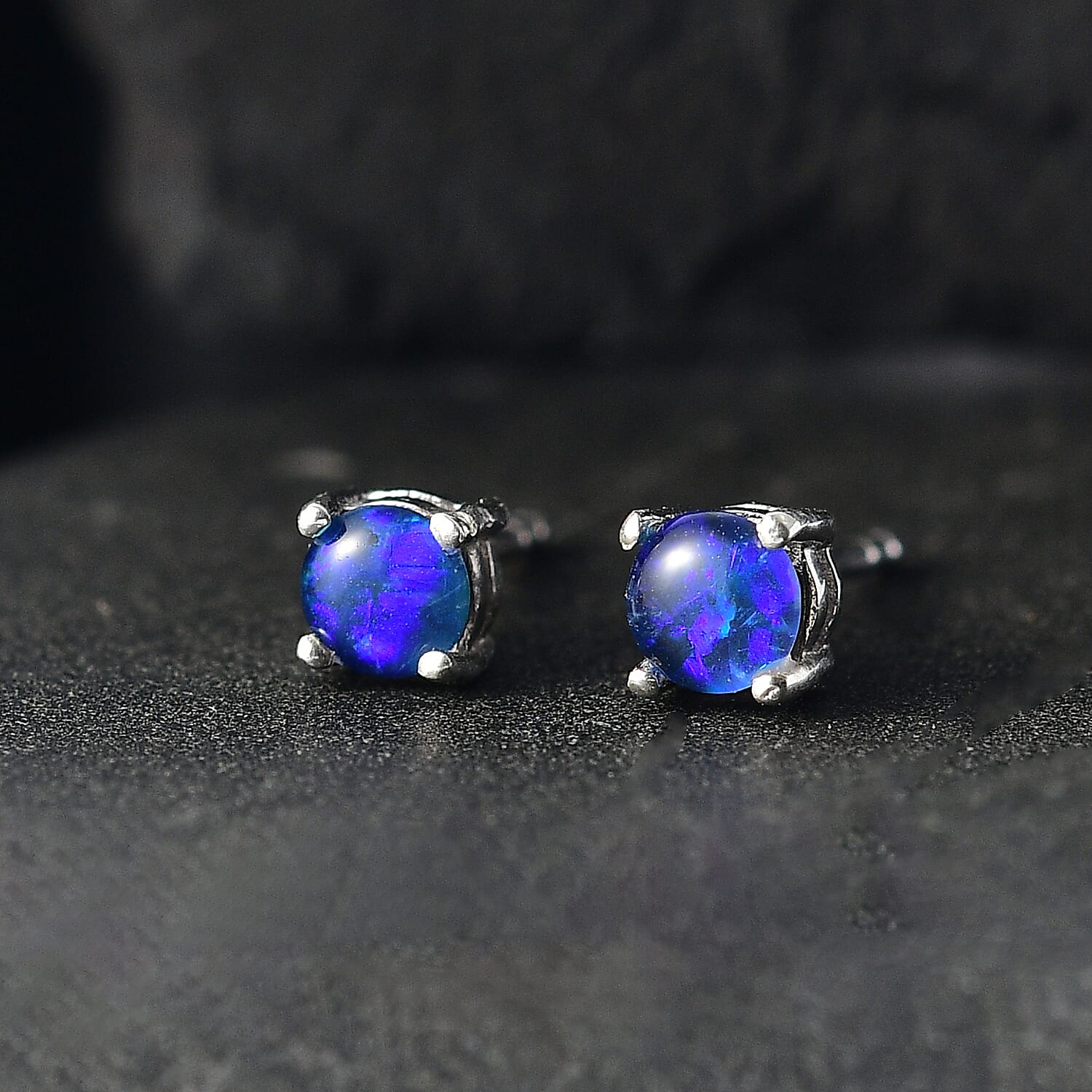 Boulder Opal Triplet Push Back Earrings in Rhodium Overlay Sterling Silver 8124434 2