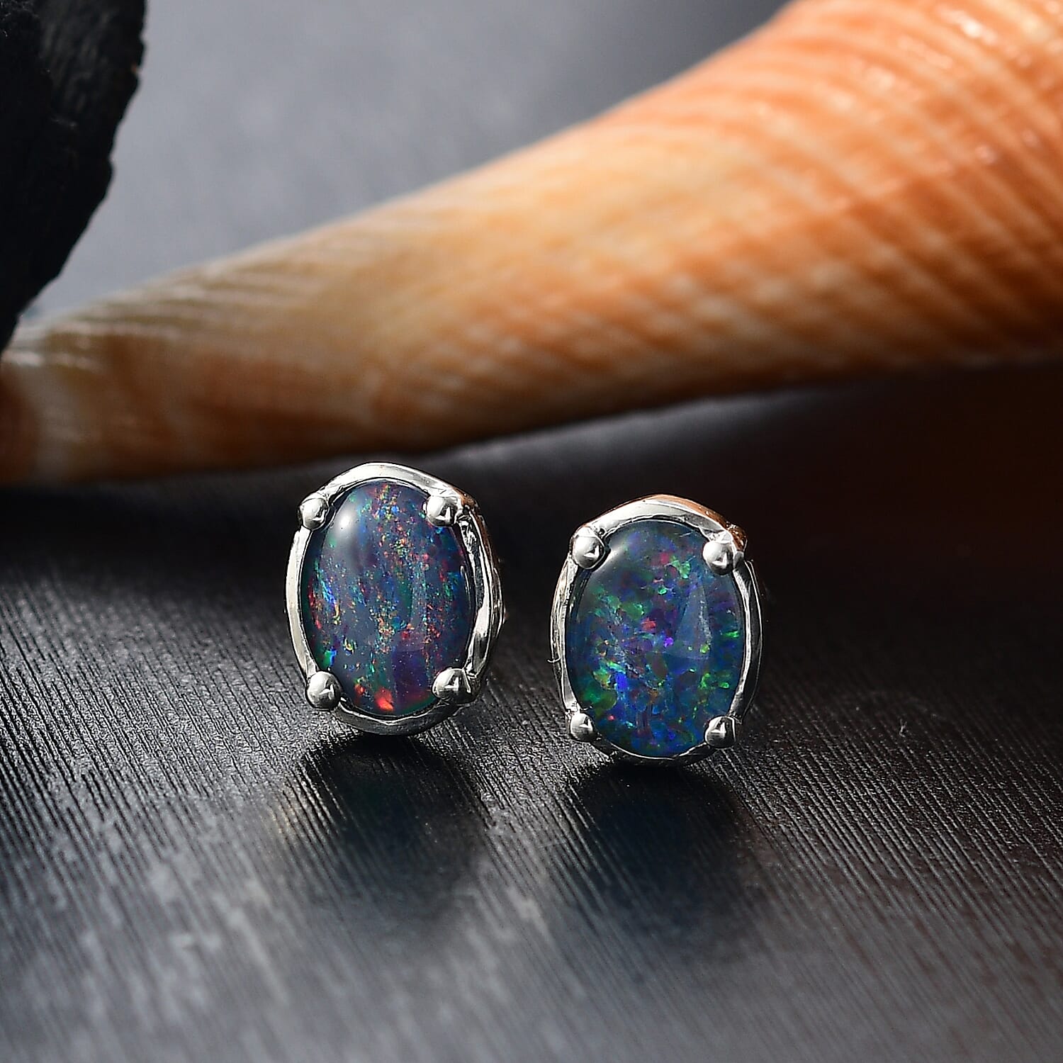 Boulder Opal Triplet Earring with Push Back in Platinum Overlay Sterling Silver 1.74 Ct. 8099958 8