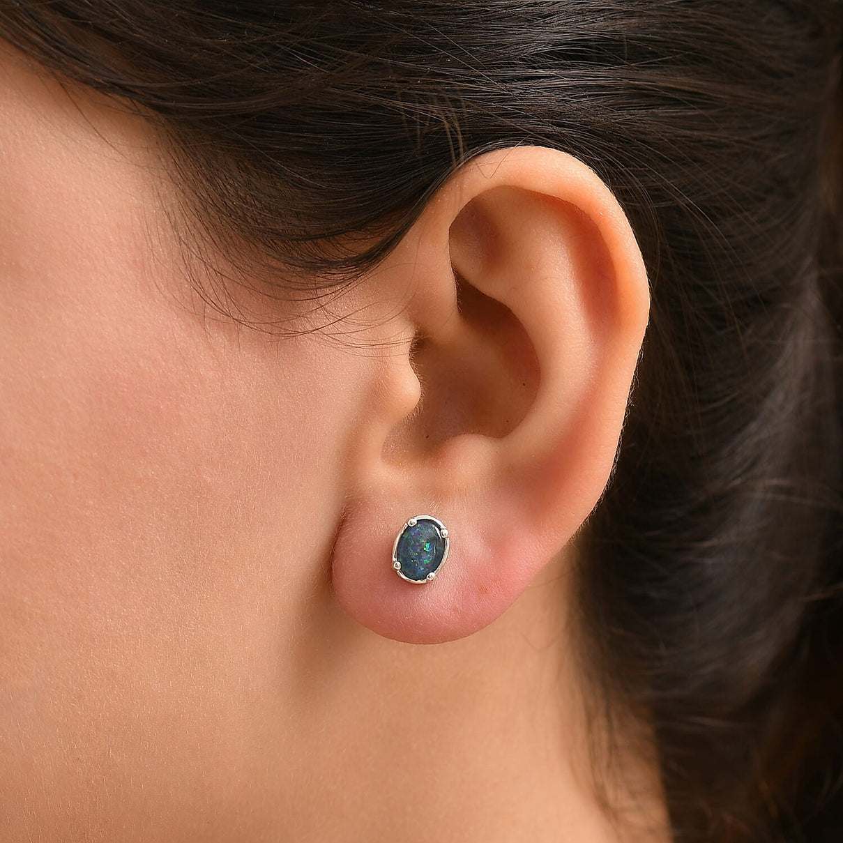 Boulder Opal Triplet Earring with Push Back in Platinum Overlay Sterling Silver 1.74 Ct. 8099958 9