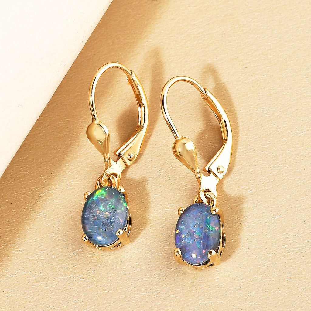 Royal Bali Collection - D'Joy Australian Boulder Opal Earrings with Lever Back in 18K Vermeil Yellow Gold Plated Sterling Silver 1.74 Ct.