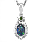 Boulder Opal, Natural Chrome Diopside Pendant with Chain (Size 20) in Rhodium Overlay Sterling Silver 1.040  Ct.