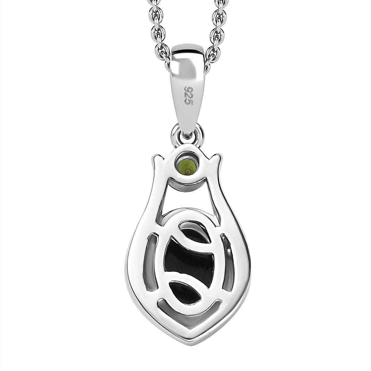 Boulder Opal Triplet,  Natural Chrome Diopside Pendant with Chain (Size 20) in Rhodium Overlay Sterling Silver, 1.040  Ct. 4278283 4