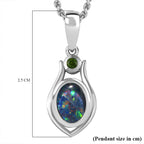 Boulder Opal, Natural Chrome Diopside Pendant with Chain (Size 20) in Rhodium Overlay Sterling Silver 1.040  Ct.