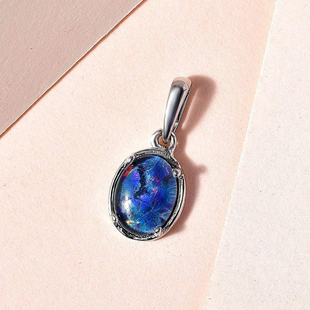 Boulder Opal Triplet Pendant in Platinum Overlay Sterling Silver