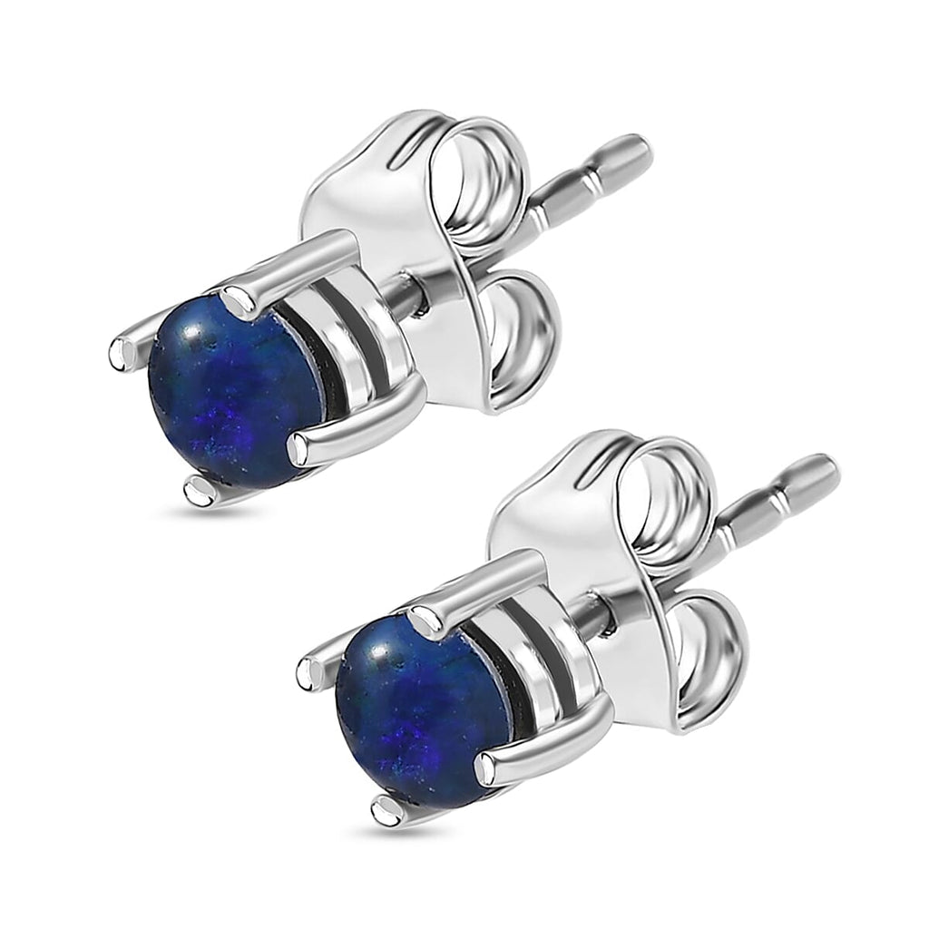 Boulder Opal Triplet Push Back Earrings in Rhodium Overlay Sterling Silver