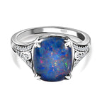 Tucson Special - Australian Boulder Opal & Natural Zircon Ring in Platinum Overlay Sterling Silver 3.77 Ct.