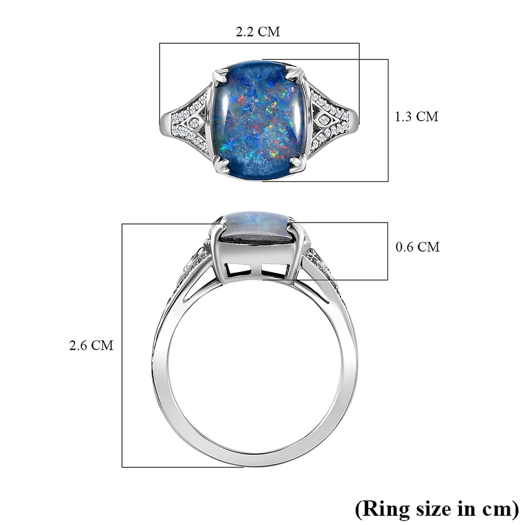 Tucson Special - Australian Boulder Opal & Natural Zircon Ring in Platinum Overlay Sterling Silver 3.77 Ct.