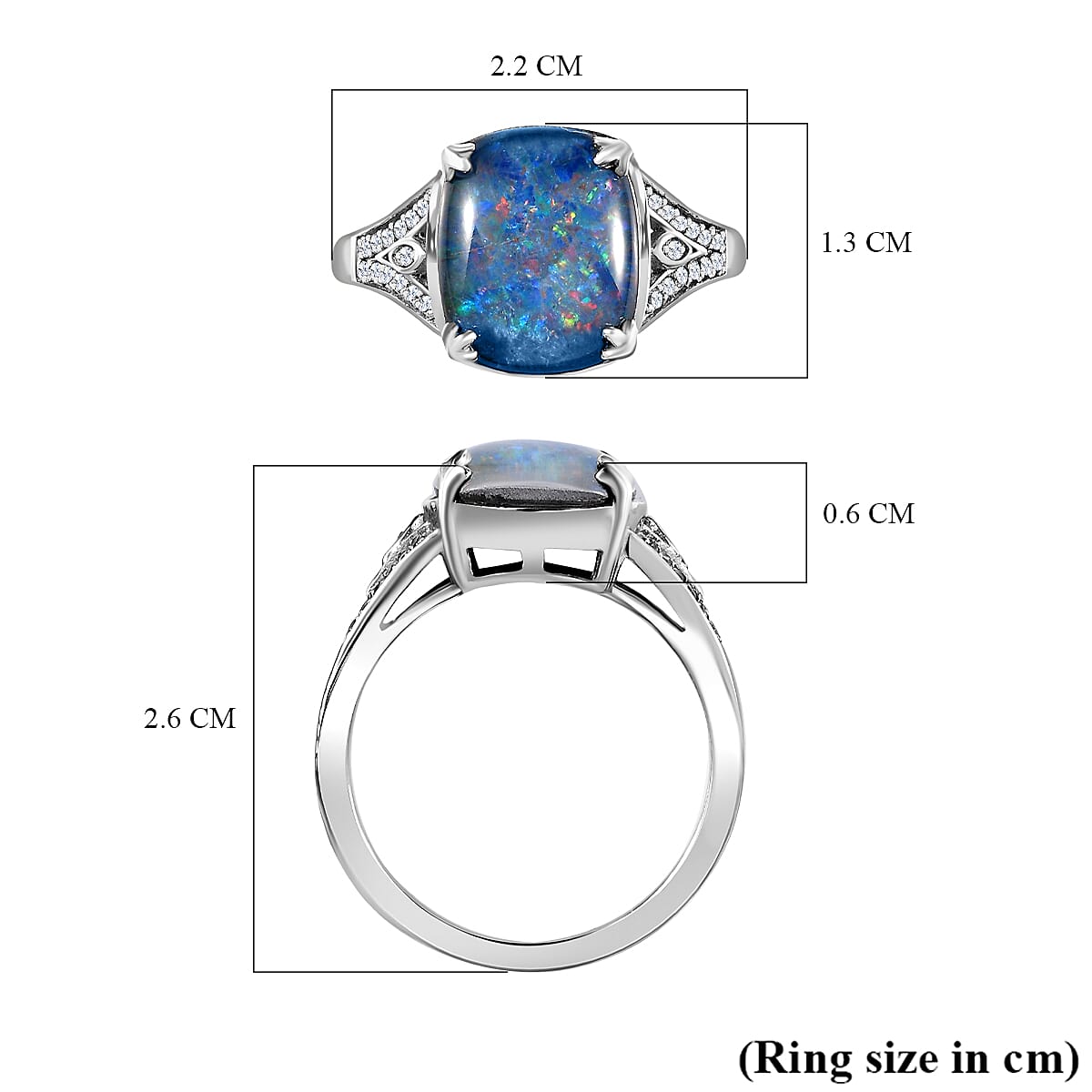 Tucson Special - Australian Boulder Opal &amp; Natural Zircon Ring in Platinum Overlay Sterling Silver 3.77 Ct. 7705946 5