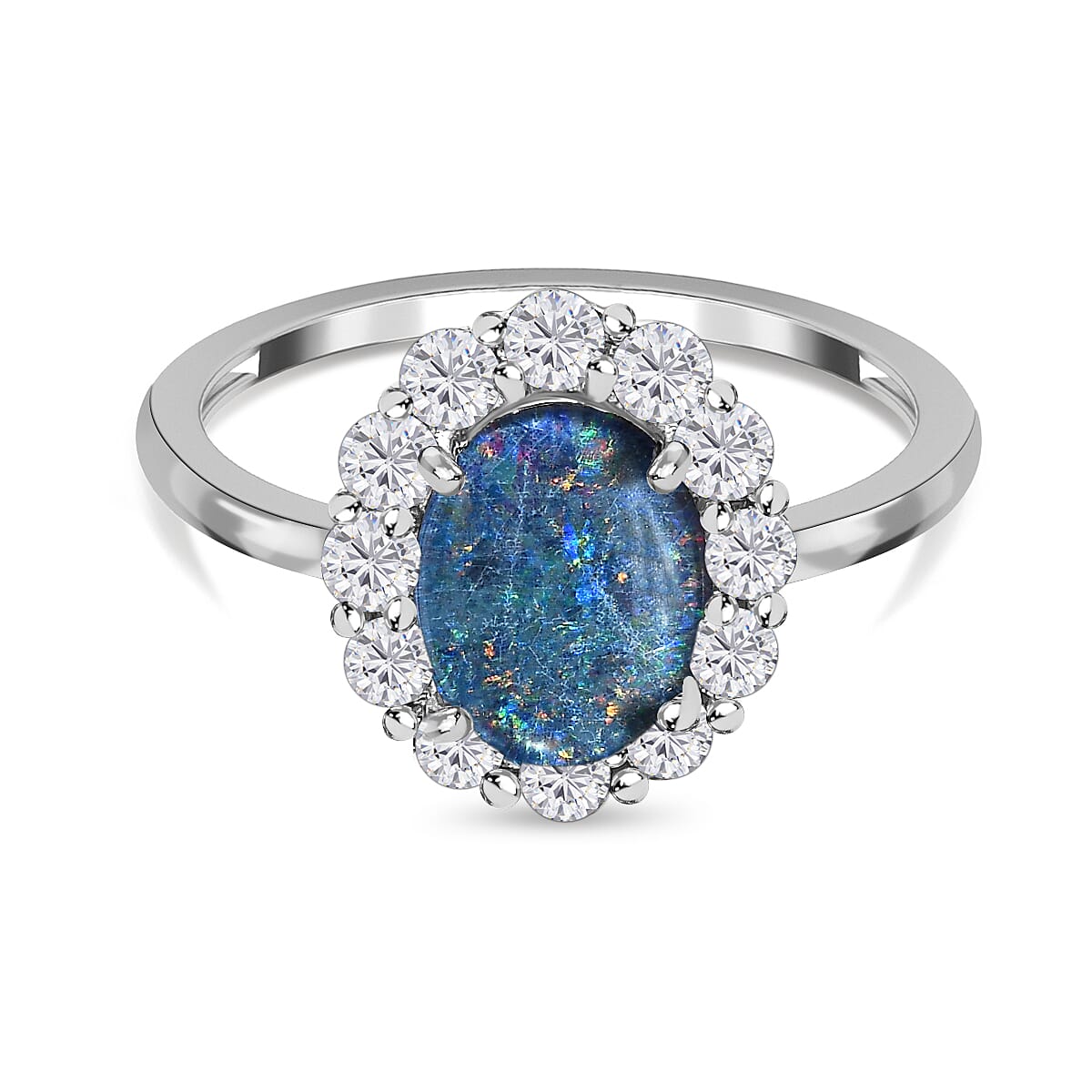 Boulder Opal and Natural Zircon Ring in Platinum Overlay Sterling Silver 1.54 Ct. 7509393 7