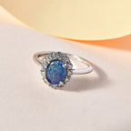 Boulder Opal and Natural Zircon Ring in Platinum Overlay Sterling Silver 1.54 Ct.
