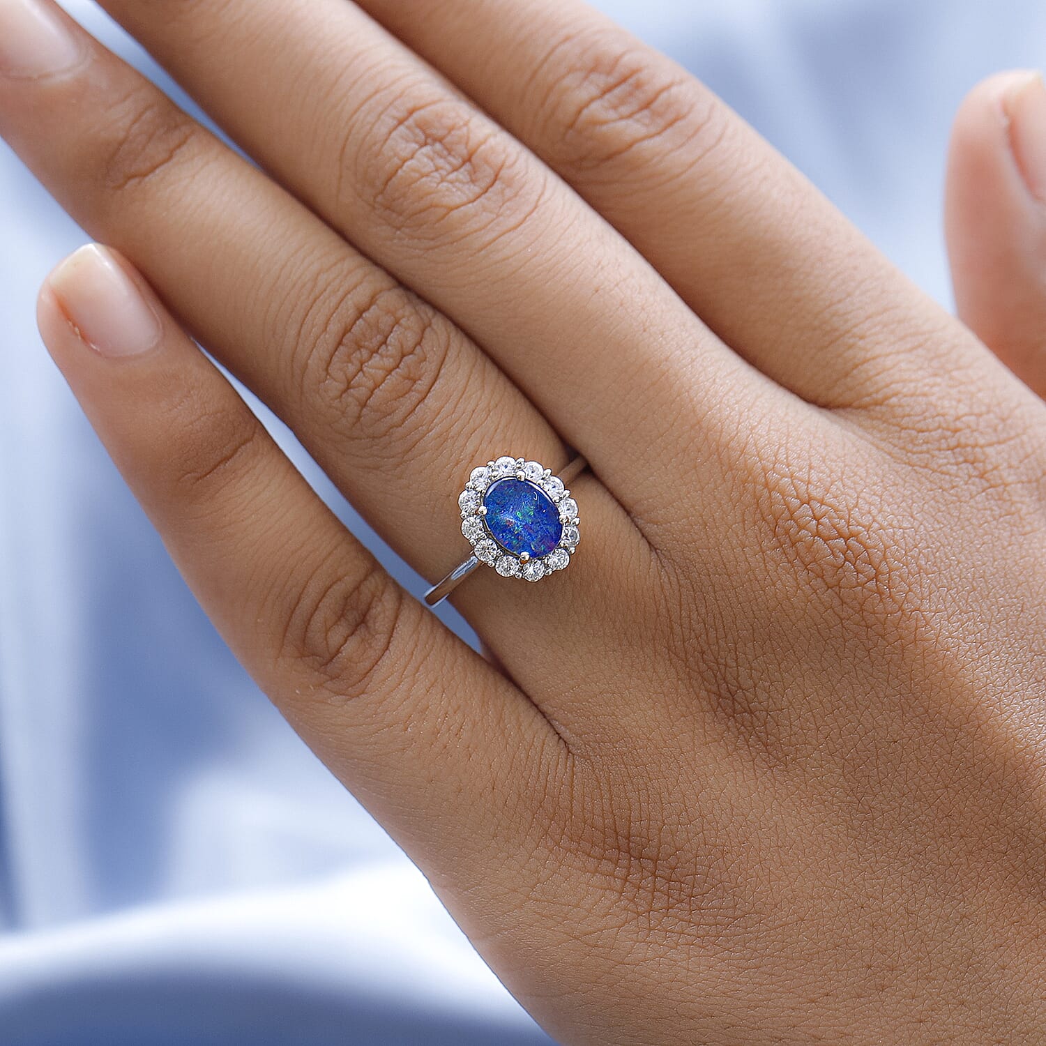 Boulder Opal and Natural Zircon Ring in Platinum Overlay Sterling Silver 1.54 Ct. 7509393 9