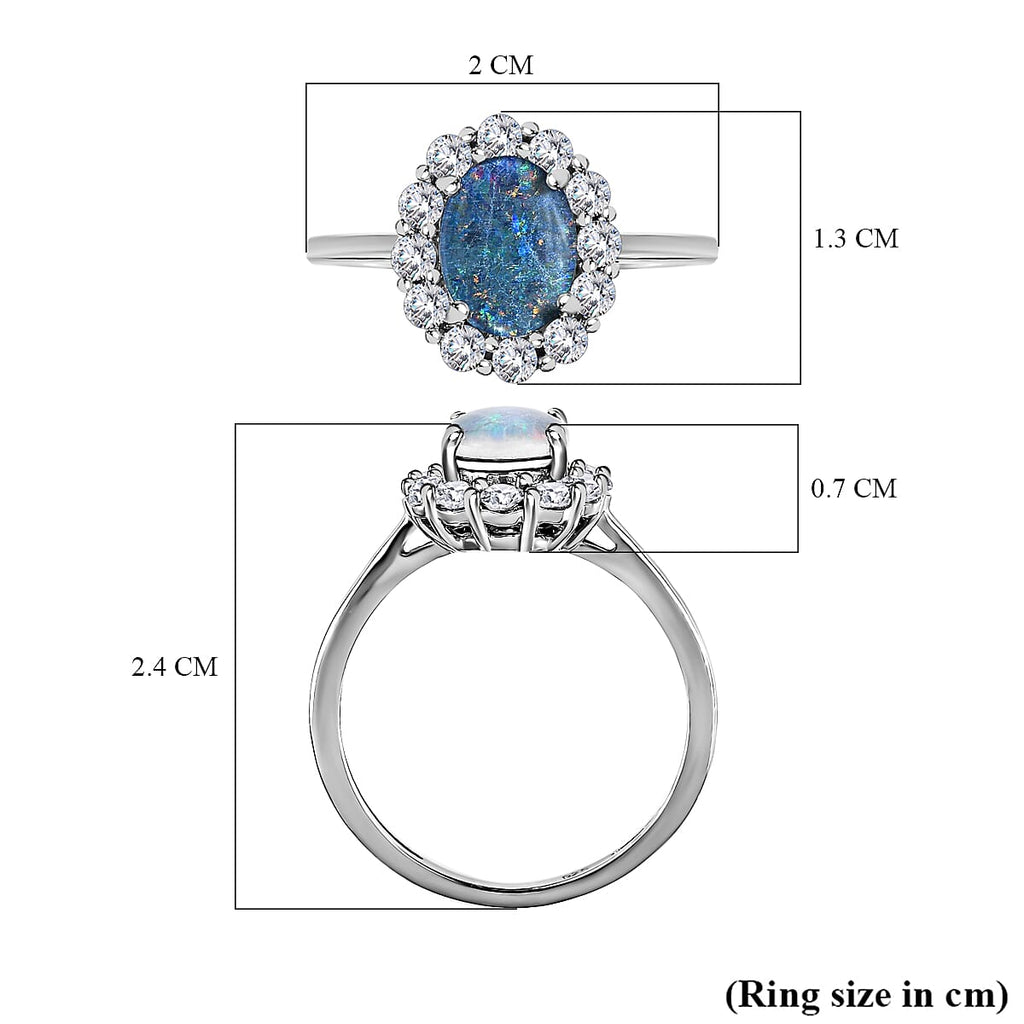 Boulder Opal and Natural Zircon Ring in Platinum Overlay Sterling Silver 1.54 Ct.