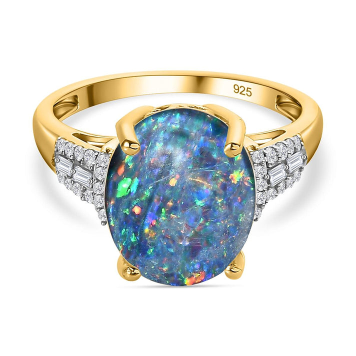 Boulder Opal and Moissanite Ring in 18K Vermeil YG Plated Sterling Silver 7508791 1