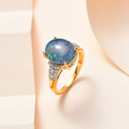 D'Joy Boulder Opal & Moissanite Ring in 18K Vermeil Yellow Gold Plated Sterling Silver 3.04 Ct.