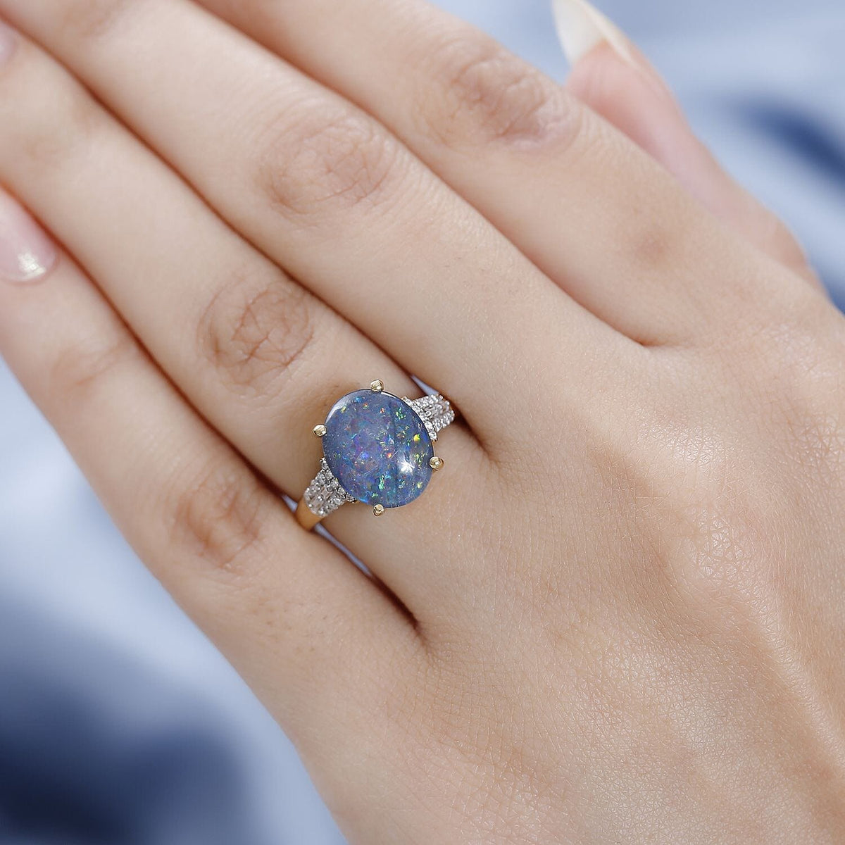 Boulder Opal and Moissanite Ring in 18K Vermeil YG Plated Sterling Silver 7508791 2
