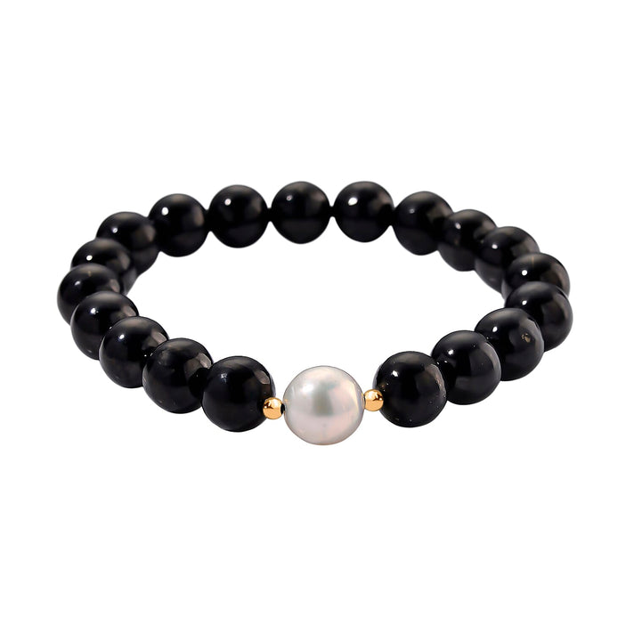 Boutique Collection - White Edison Pearl (11-12MM), Natural Shungite (Size - 7.5 Adjustable) Bracelet in Gold Overlay Sterling Silver 130 Ct. 8186229 1