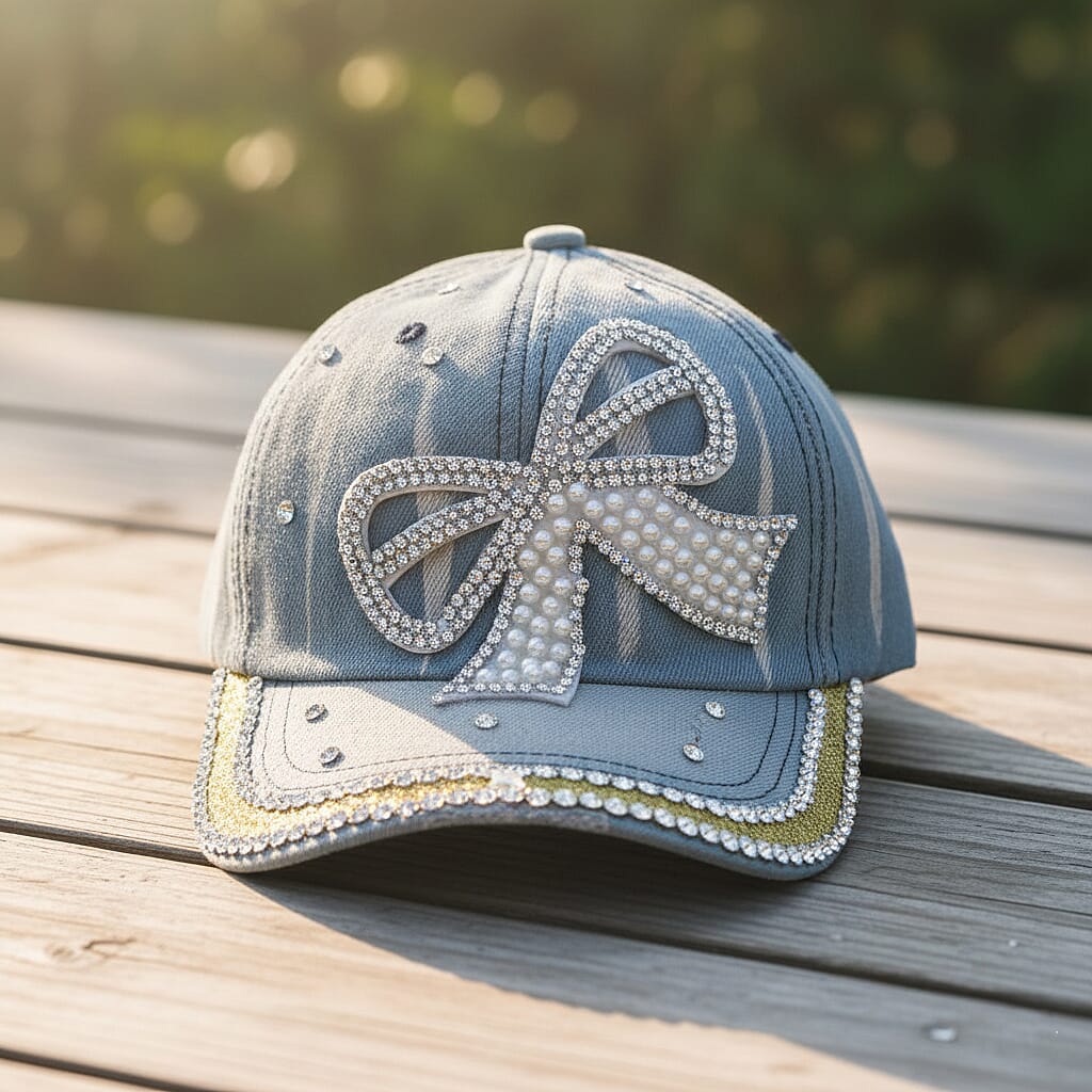 Bow Tie Pattern Denim Baseball Cap (57 cm) - Light Denim 8223221 2