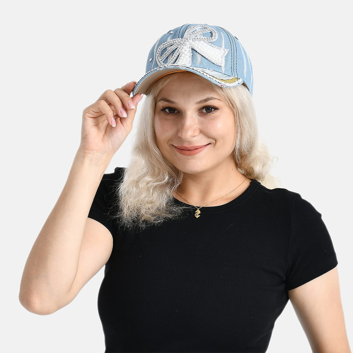 Bow Tie Pattern Denim Baseball Cap (57 cm) - Light Denim 8223221 3