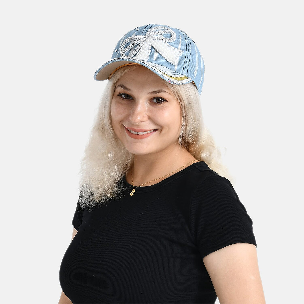 Bow Tie Pattern Denim Baseball Cap (57 cm) - Light Denim 8223221 4
