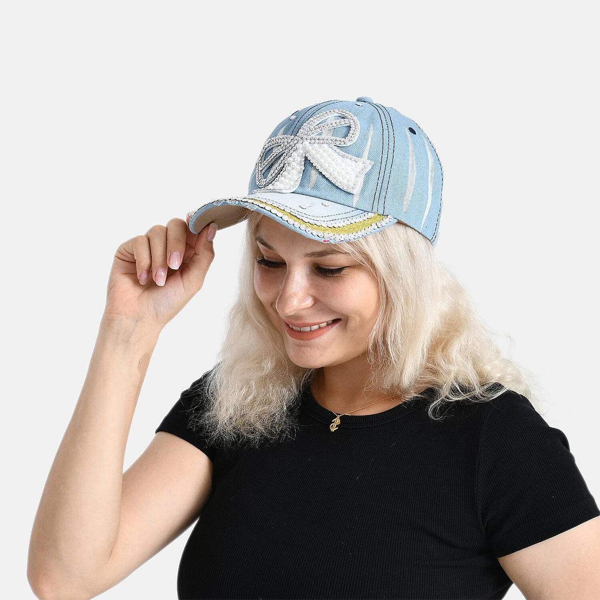 Bow Tie Pattern Denim Baseball Cap (57 cm) - Light Denim 8223221 5