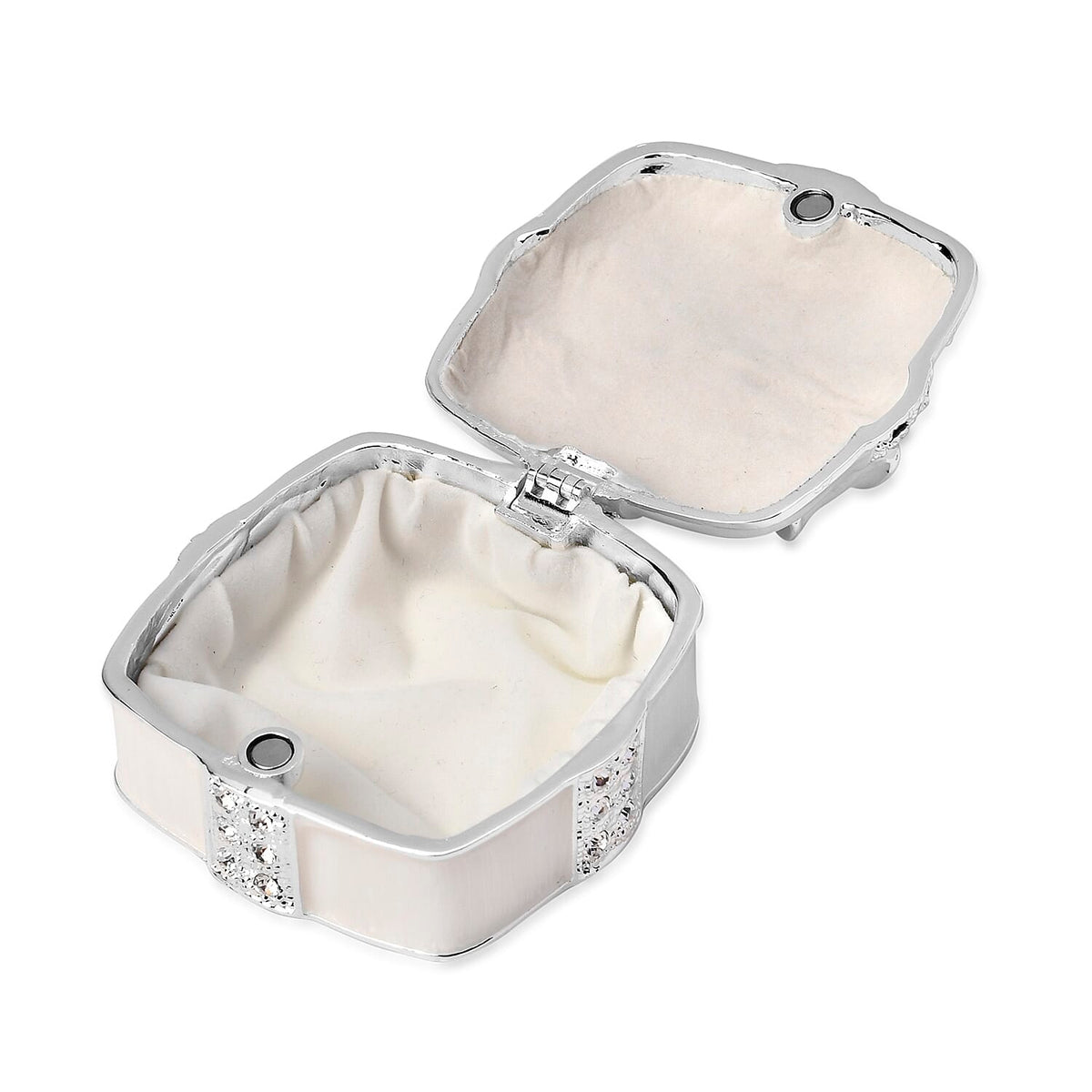 Bowknot Rhinestone Bejewelled Square Trinket Box - White 7686266 3