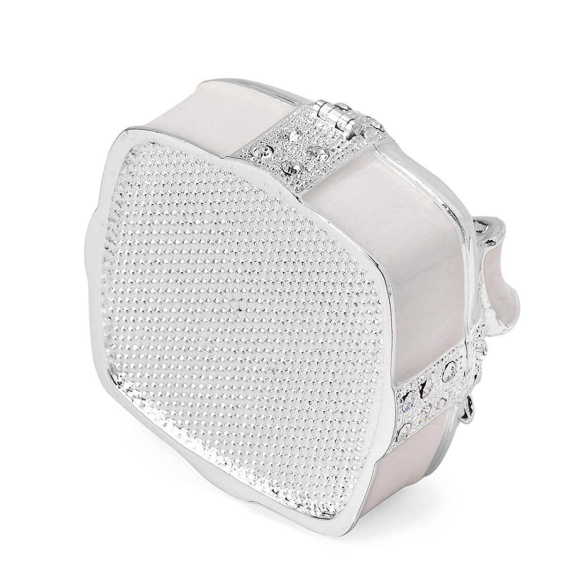 Bowknot Rhinestone Bejewelled Square Trinket Box - White 7686266 4