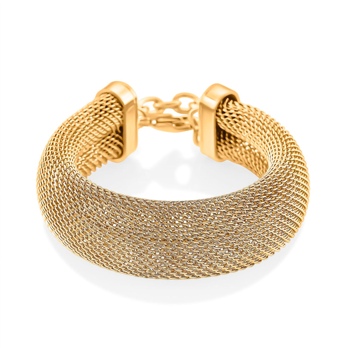 Designer Inspired Chunky Mesh Bracelet (Size - 7 + 1.5 Ext) with Lobster Clasp in Yellow Tone 8193629 0