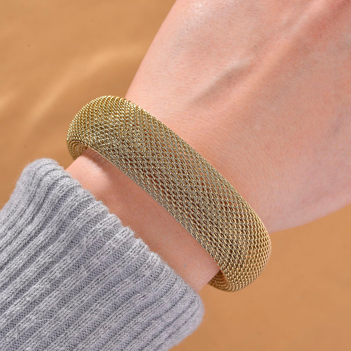 Designer Inspired Chunky Mesh Bracelet (Size - 7 + 1.5 Ext) with Lobster Clasp in Yellow Tone 8193629 2