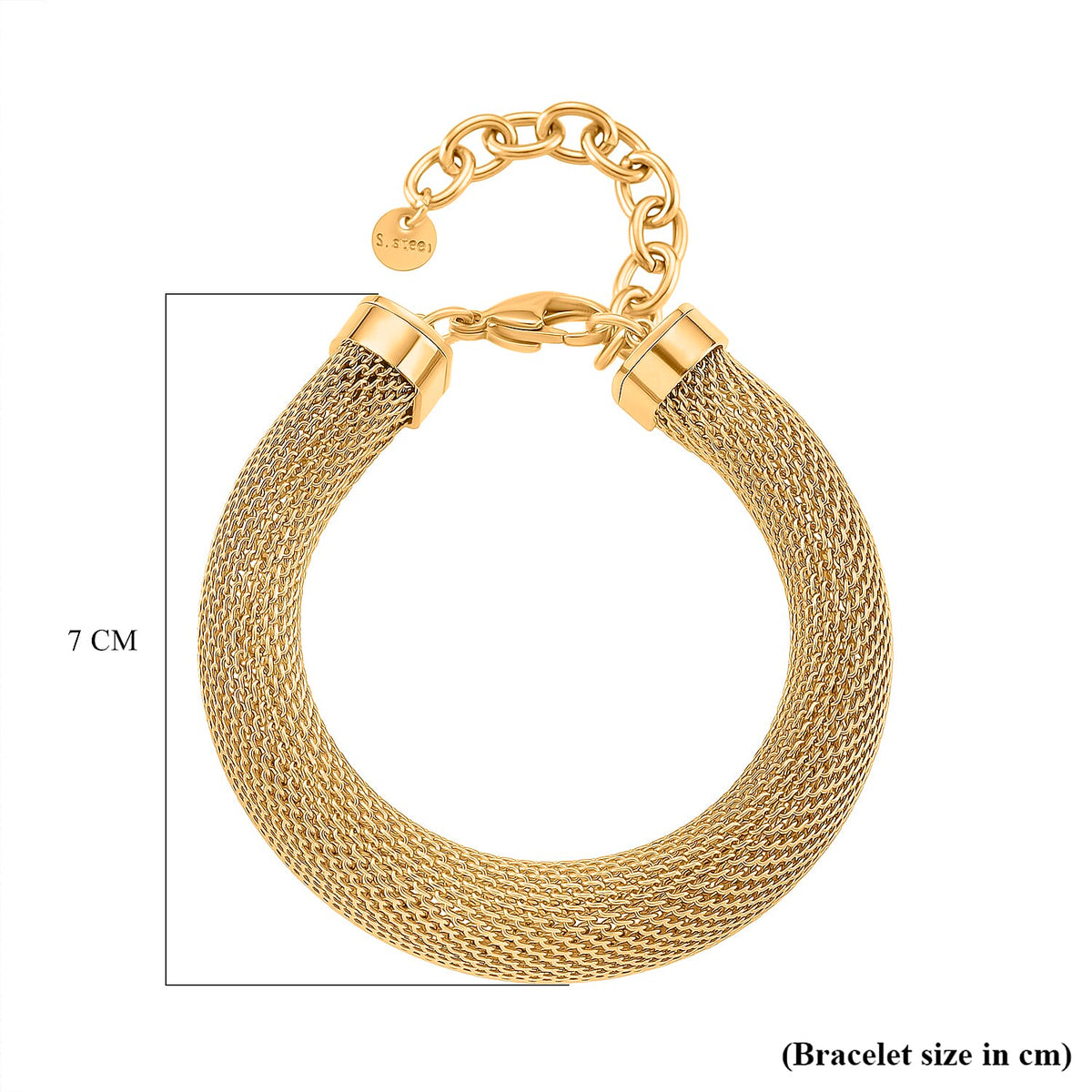 Designer Inspired Chunky Mesh Bracelet (Size - 7 + 1.5 Ext) with Lobster Clasp in Yellow Tone 8193629 5