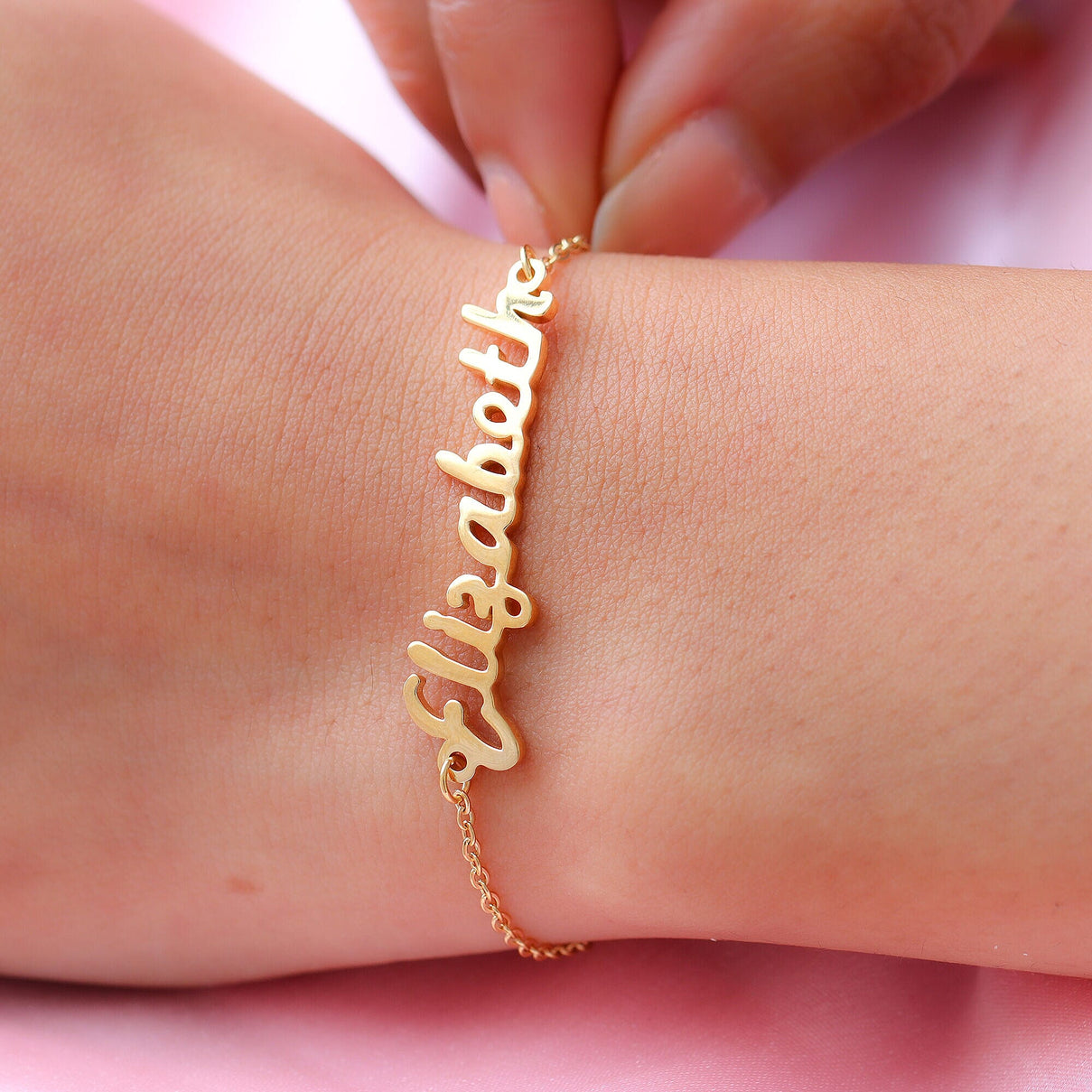 Personalised Name Bracelet (Size - 7.5) with Lobster Clasp in 18K Yellow Gold Tone 7333566 0