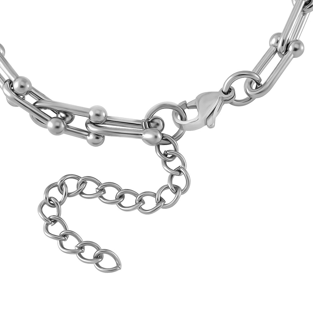 Designer Inspired Industrial Bracelet With Lobster Clasp (Size - 7.5-2 EXT) in Silver Tone
