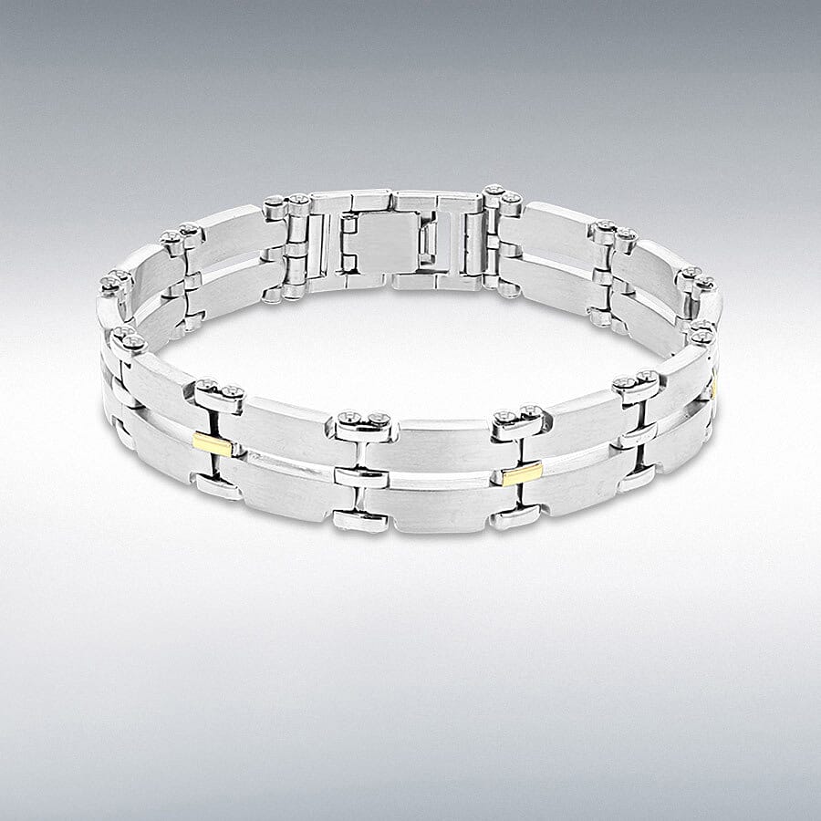 Hatton Garden Designer ONE TIME Closeout - Two Tone Bar Bracelet (Size 8) in Yellow &amp; White Gold Plated V32515070 0