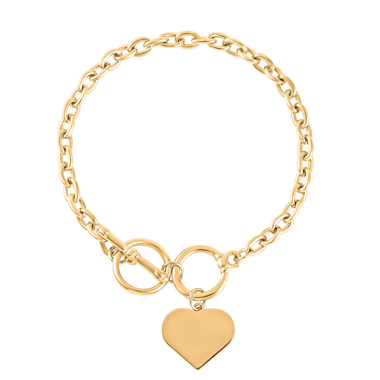 Designer Closeout Deal - Gold Plated Heart Charm Bracelet (Size - 7.5 with Ext) With T - Bar Clasp 7571701 0