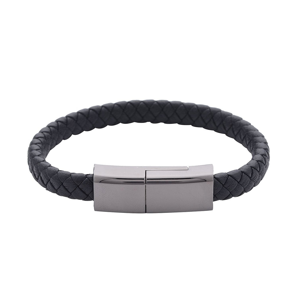 Leather USB Charging Cable Bracelet (Size - 7.5) in Black Tone 7258025 0