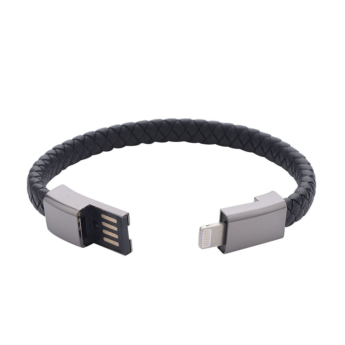 Leather USB Charging Cable Bracelet (Size - 7.5) in Black Tone 7258025 3