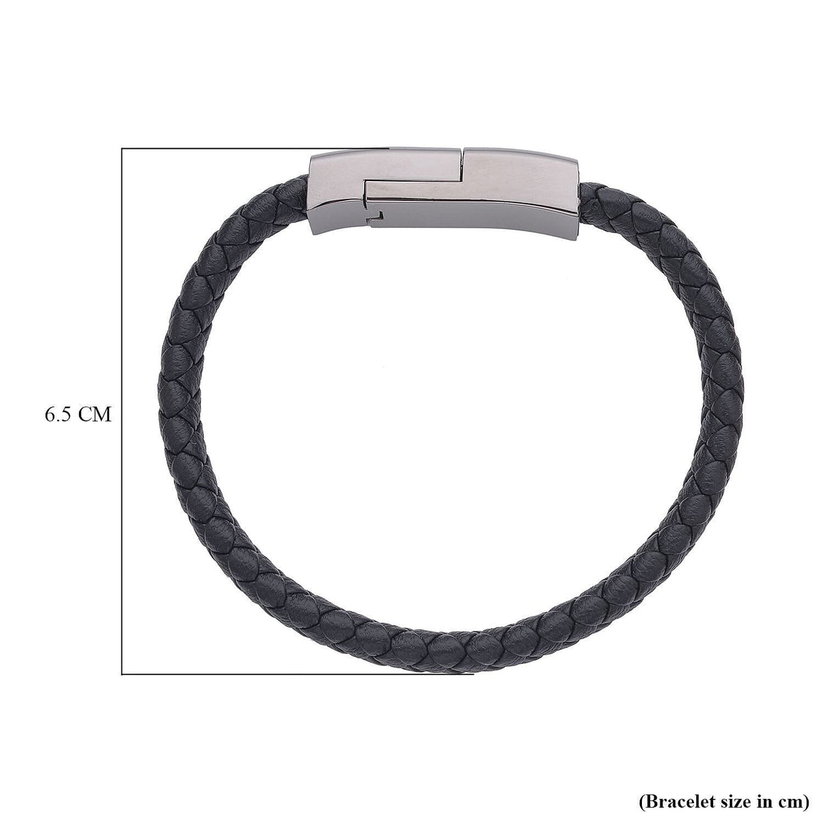 Leather USB Charging Cable Bracelet (Size - 7.5) in Black Tone 7258025 4