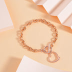 Designer CLOSEOUT - Belcher Link T-Bar Toggle Clasp Heart Charm Rose Gold Plated Bracelet (Size 8)