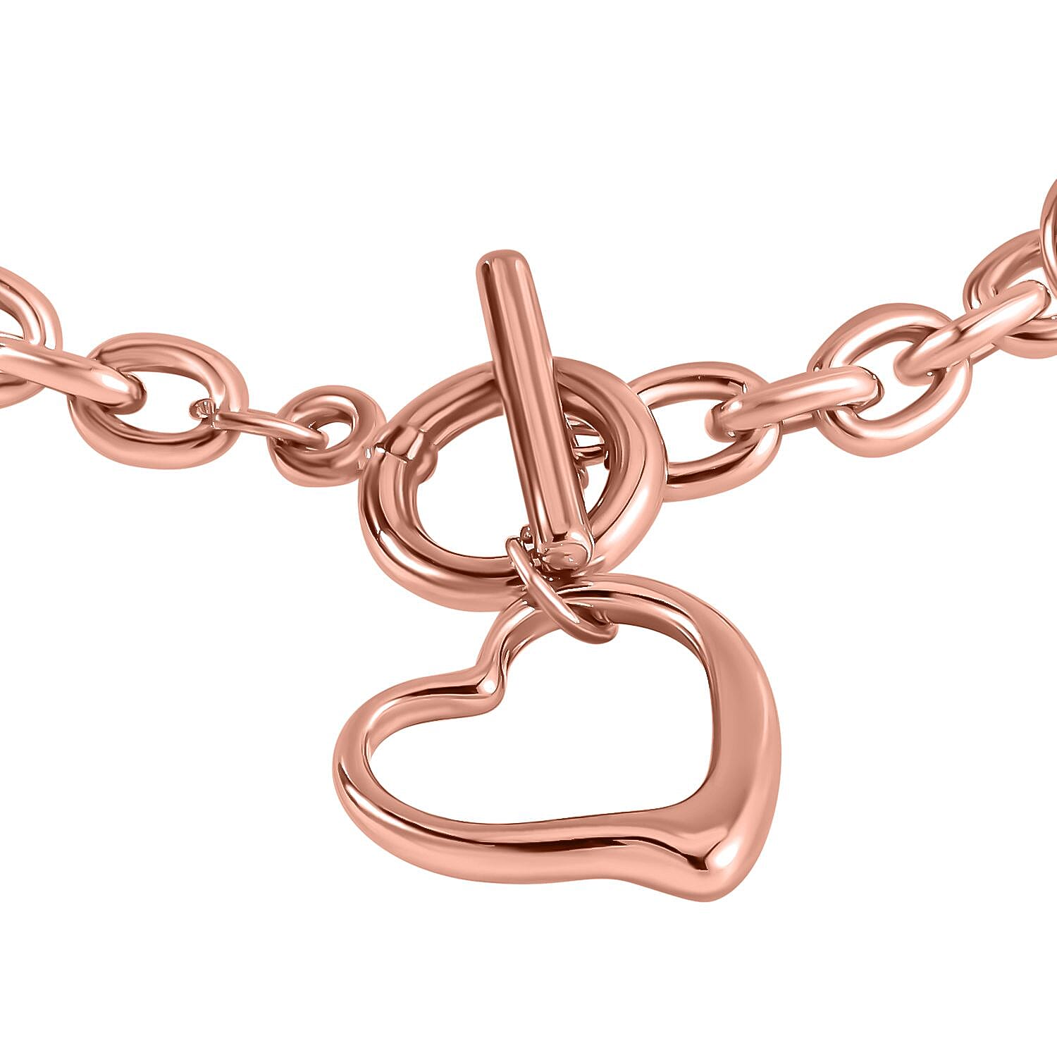 Designer CLOSEOUT - Belcher Link T-Bar Toggle Clasp Heart Charm Rose Gold Plated Bracelet (Size 8) 7676893 2