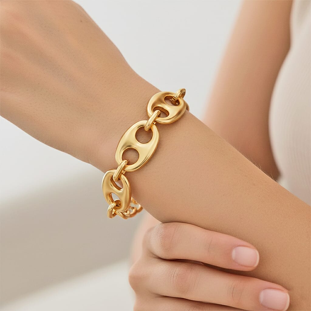 Designer Closeout - Nautical Link Bracelet (Size - 8-2 Inch Ext) in Gold Colour Plating