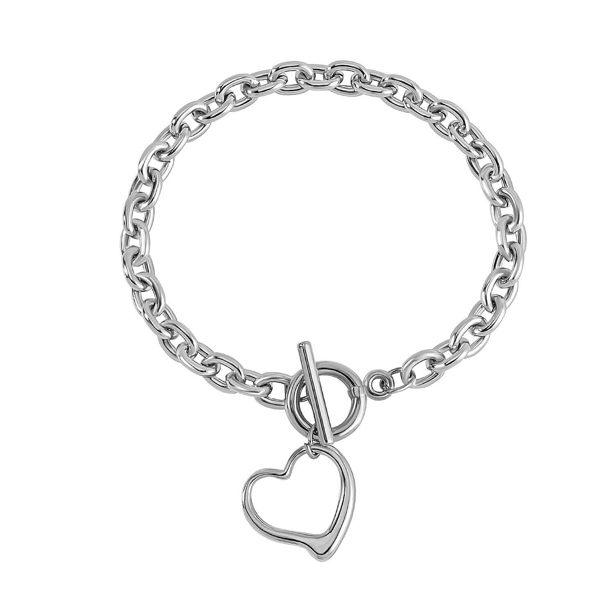 Heart Drop Cable Link Chain Bracelet (Size - 8) with T Bar Clasp V32373945 0