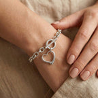 Heart Drop Cable Link Chain Bracelet (Size - 8) with T Bar Clasp