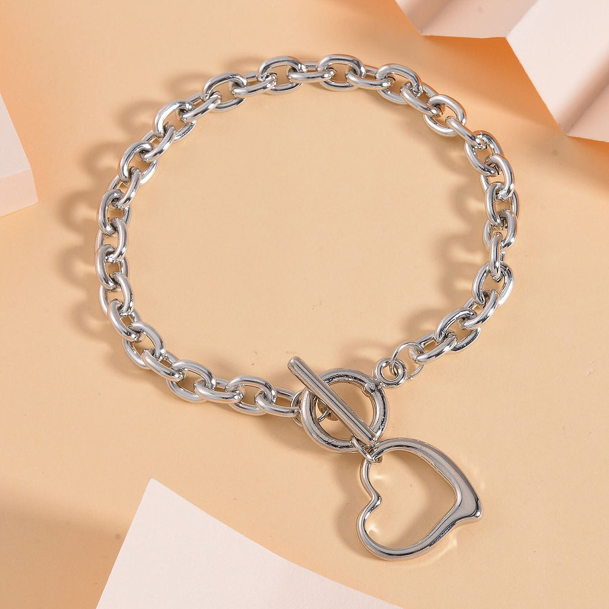 Heart Drop Cable Link Chain Bracelet (Size - 8) with T Bar Clasp V32373945 3