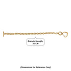 Heart Drop Cable Link Chain Bracelet (Size - 8) with T Bar Clasp in Yellow