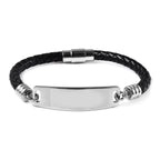 Braided Leather Bracelet with Lock (Size - 8) in Stainless Steel